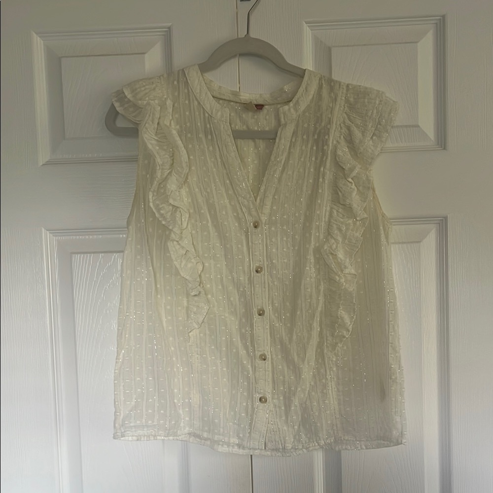 White Ruffle Button-Down Blouse - image 1